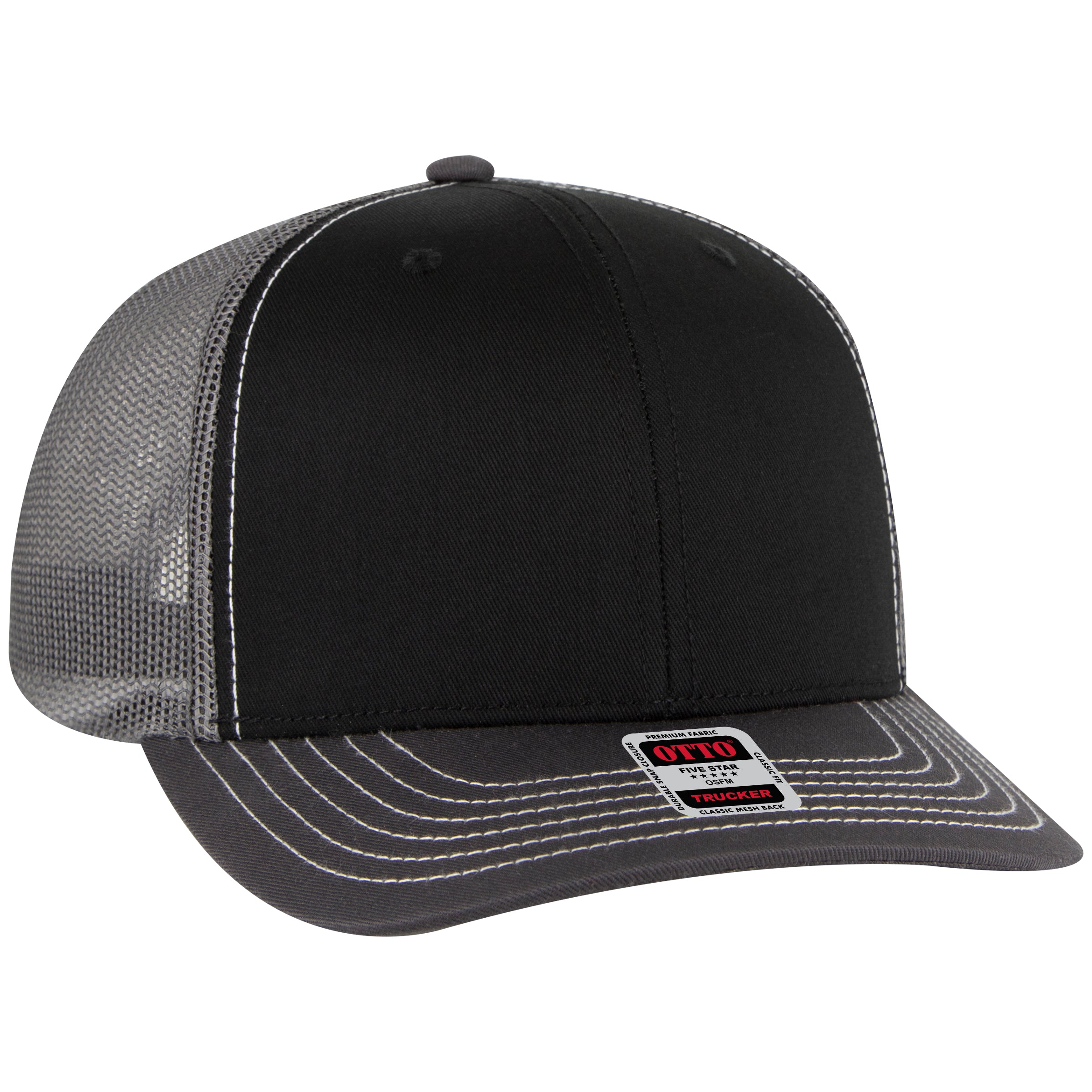 OTTO CAP 6 Panel Mid Profile Mesh Back Trucker Hat OTTO 112-1 Otto Cap 250325 - Ch.Gry/Blk/Ch.Gry OSFM - Adult