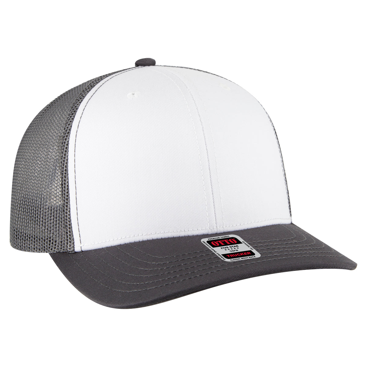 OTTO CAP 6 Panel Mid Profile Mesh Back Trucker Hat OTTO 112-1-251625 - Ch.Gry/Wht/Ch.Gry Otto Cap