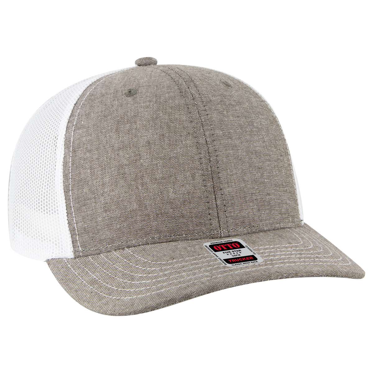 OTTO CAP 6 Panel Mid Profile Mesh Back Trucker Hat OTTO 112-1 Otto Cap 2516X - Ch.Gry/Wht OSFM - Adult