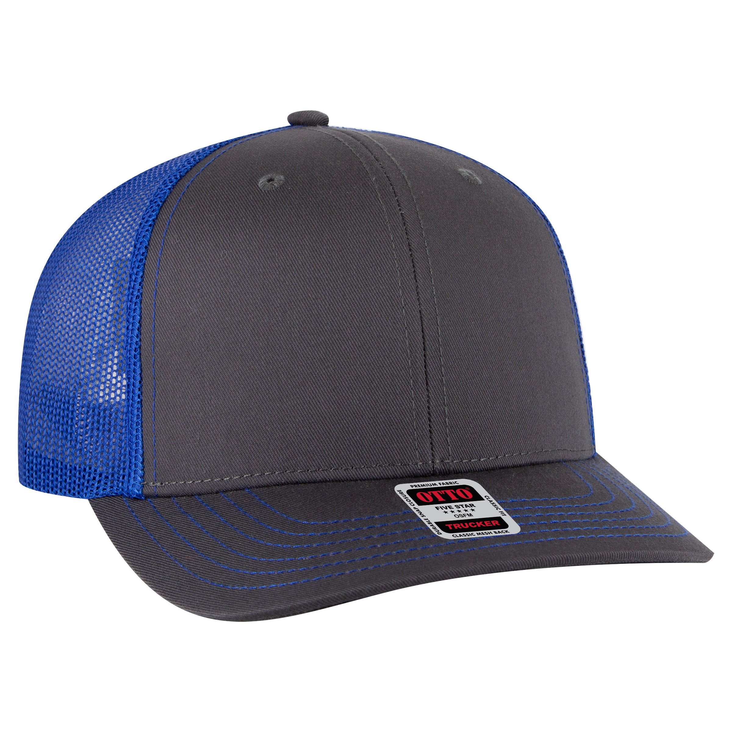 OTTO CAP 6 Panel Mid Profile Mesh Back Trucker Hat OTTO 112-1-252501 - Ch.Gry/Ch.Gry/Ryl Otto Cap 252501 - Ch.Gry/Ch.Gry/Ryl OSFM - Adult