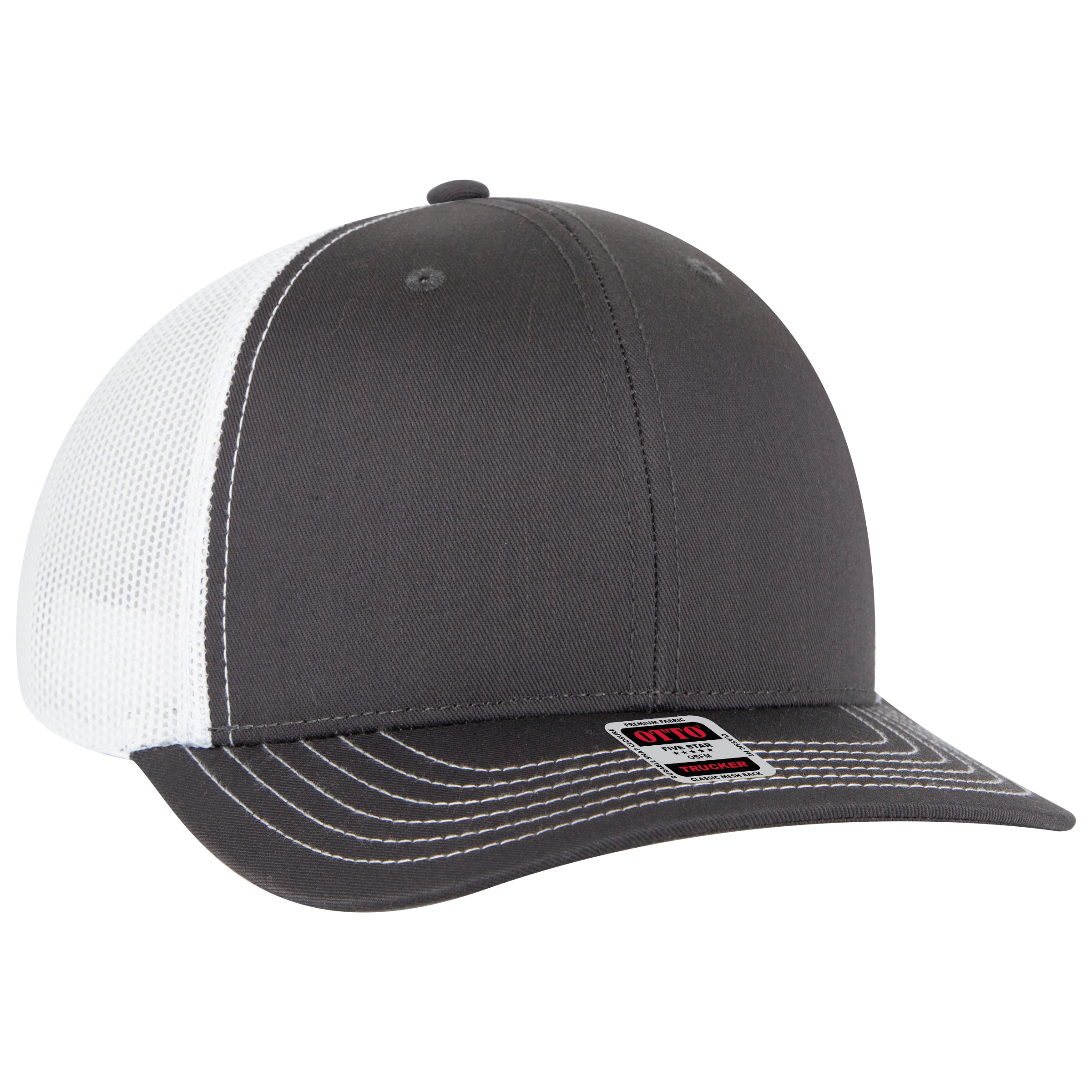 OTTO CAP 6 Panel Mid Profile Mesh Back Trucker Hat OTTO 112-1-252516 - Ch.Gry/Ch.Gry/Wht Otto Cap