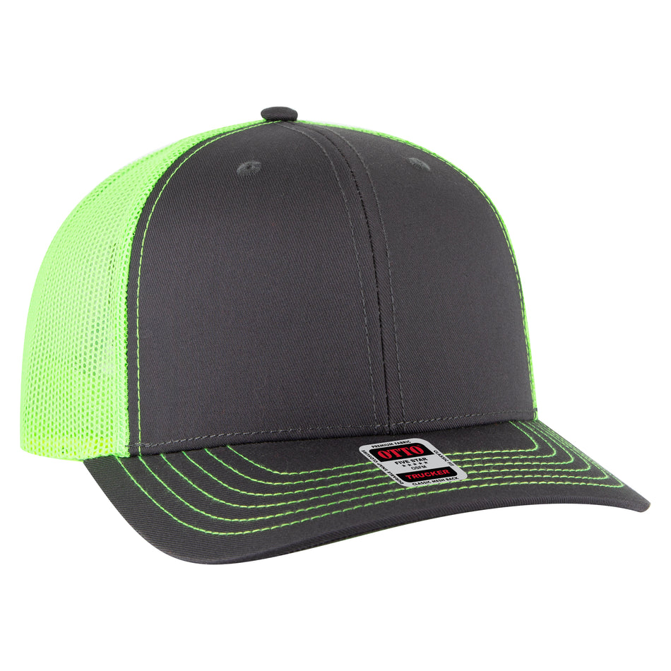 OTTO CAP 6 Panel Mid Profile Mesh Back Trucker Hat OTTO 112-1-252588 - Ch.Gry/Ch.Gry/N.Grn Otto Cap 252588 - Ch.Gry/Ch.Gry/N.Grn OSFM - Adult