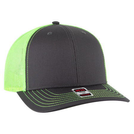 OTTO CAP 6 Panel Mid Profile Mesh Back Trucker Hat OTTO 112-1-252588 - Ch.Gry/Ch.Gry/N.Grn Otto Cap