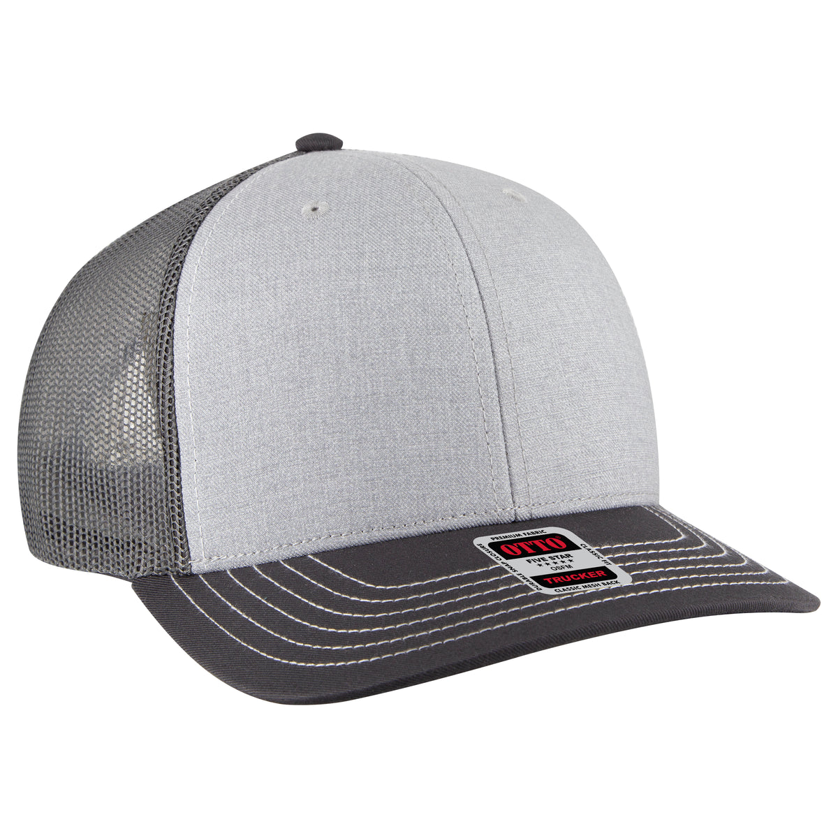 OTTO CAP 6 Panel Mid Profile Mesh Back Trucker Hat OTTO 112-1-257425 - CharcoalGray/HeatherGray/CharcoalGray Otto Cap