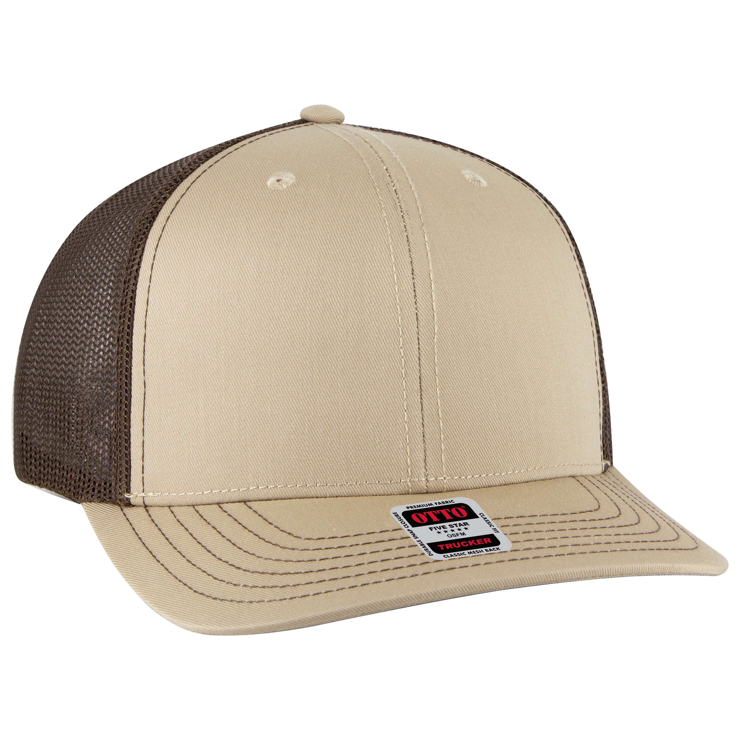 OTTO CAP 6 Panel Mid Profile Mesh Back Trucker Hat OTTO 112-1-323239 - Kha/Kha/Dk.Brn Otto Cap