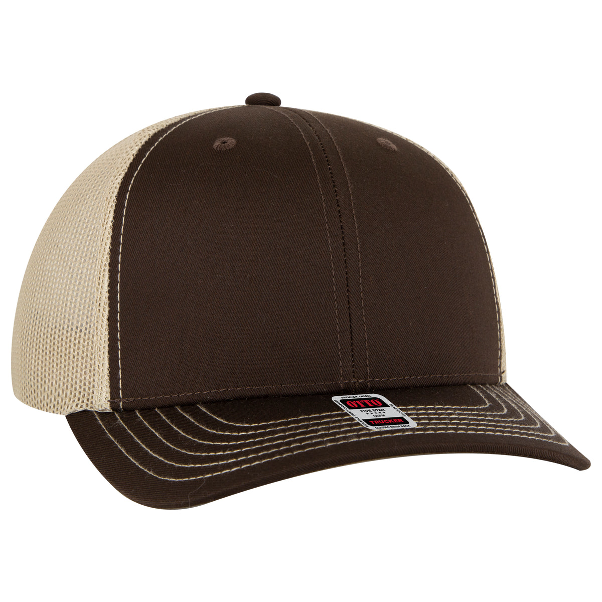 OTTO CAP 6 Panel Mid Profile Mesh Back Trucker Hat OTTO 112-1-393932 - Dk.Brn/Dk.Brn/Kha Otto Cap 393932 - Dk.Brn/Dk.Brn/Kha OSFM - Adult