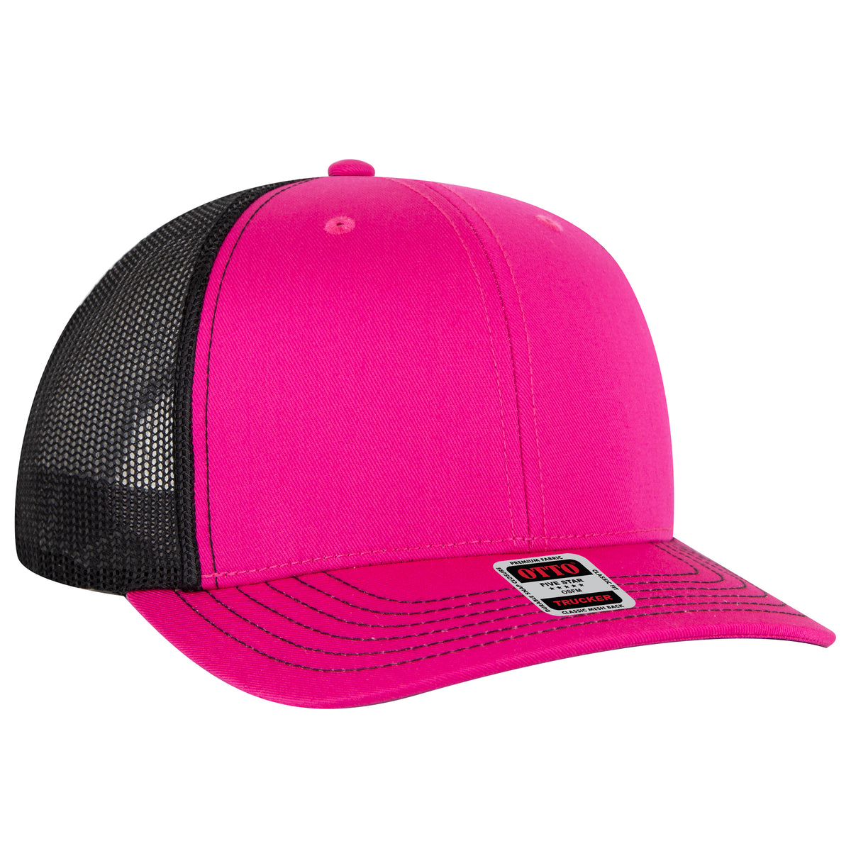 OTTO CAP 6 Panel Mid Profile Mesh Back Trucker Hat OTTO 112-1-424203 - H.Pnk/H.Pnk/Blk Otto Cap