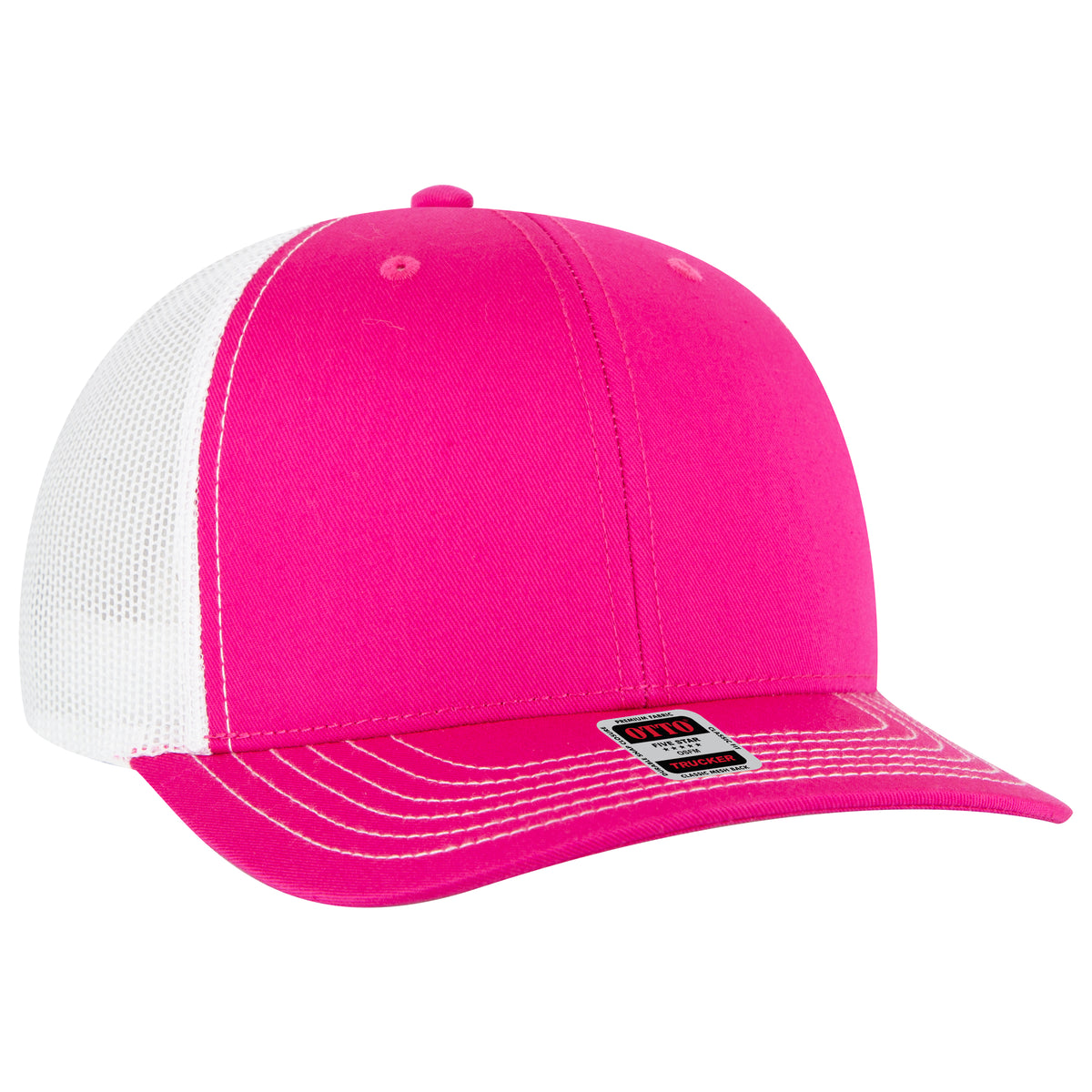 OTTO CAP 6 Panel Mid Profile Mesh Back Trucker Hat OTTO 112-1-424216 - H.Pnk/H.Pnk/Wht Otto Cap