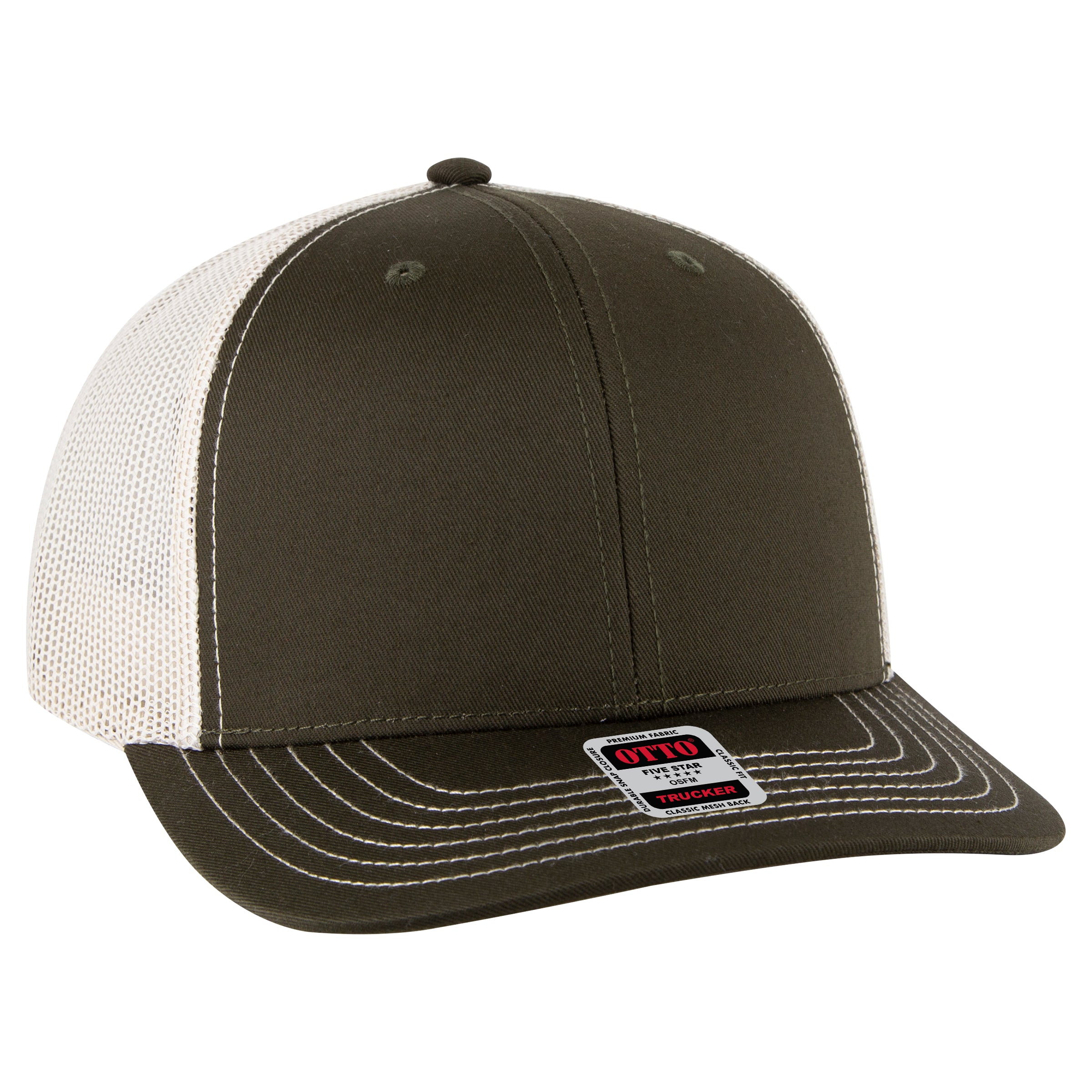 OTTO CAP 6 Panel Mid Profile Mesh Back Trucker Hat OTTO 112-1-464652 - Dk.Ol.Grn/Dk.Ol.Grn/Lt.Khk Otto Cap