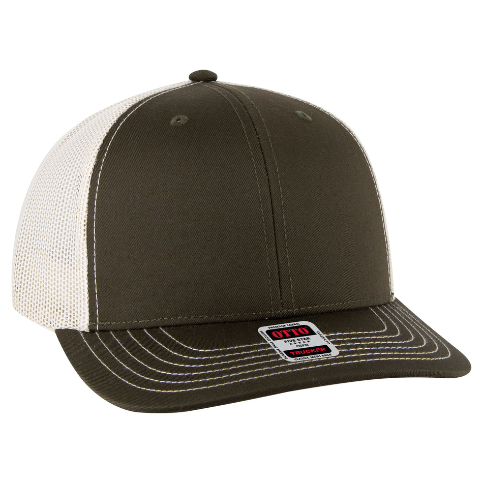 OTTO CAP 6 Panel Mid Profile Mesh Back Trucker Hat OTTO 112-1-464652 - Dk.Ol.Grn/Dk.Ol.Grn/Lt.Khk Otto Cap 464652 - Dk.Ol.Grn/Dk.Ol.Grn/Lt.Khk OSFM - Adult