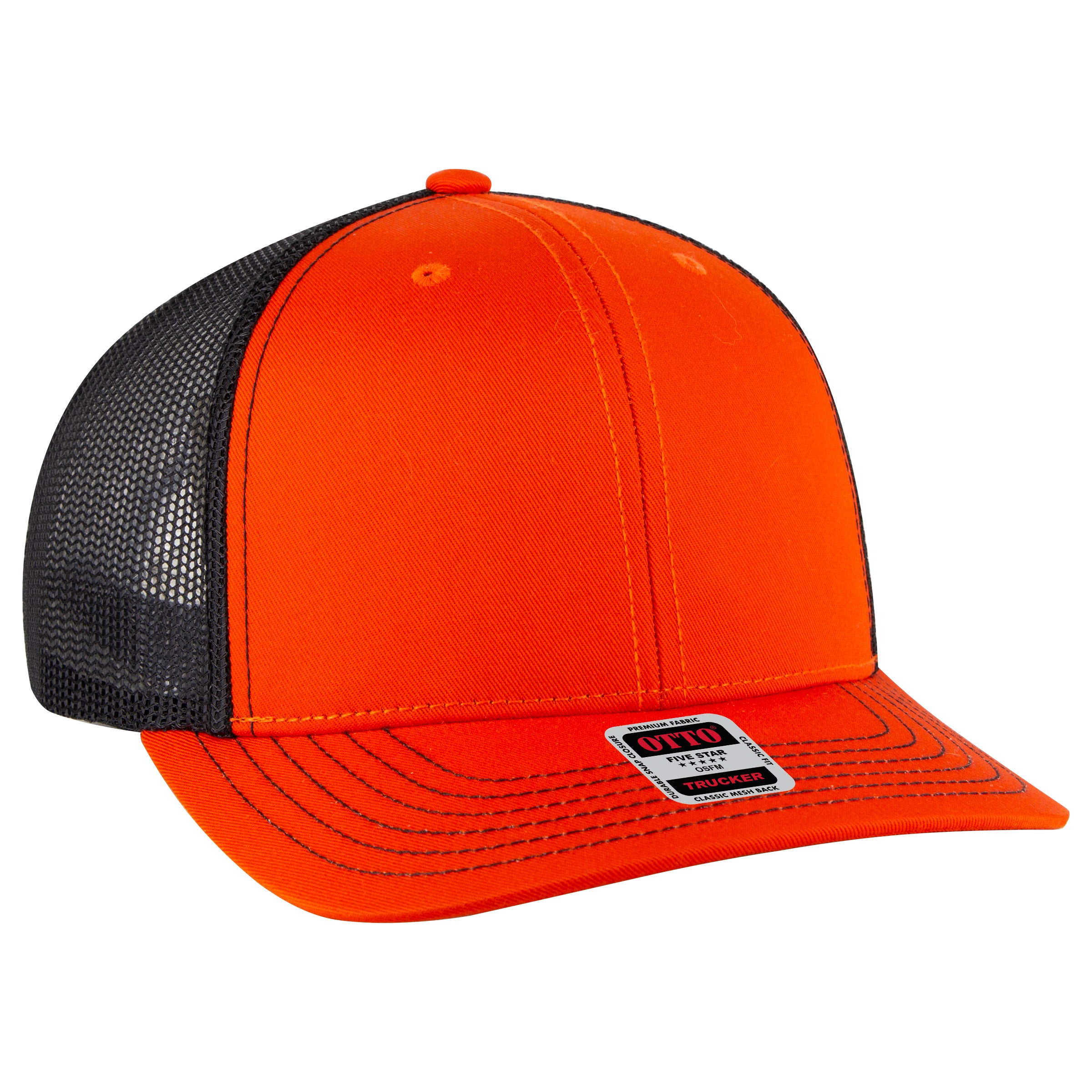 OTTO CAP 6 Panel Mid Profile Mesh Back Trucker Hat OTTO 112-1-626203 - Org/Org/Blk Otto Cap