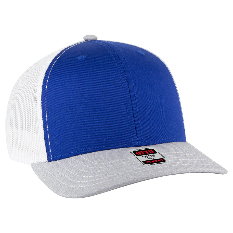 OTTO CAP 6 Panel Mid Profile Mesh Back Trucker Hat OTTO 112-1-740116 - HeatherGray/Royal/White Otto Cap 740116 - HeatherGray/Royal/White OSFM - Adult