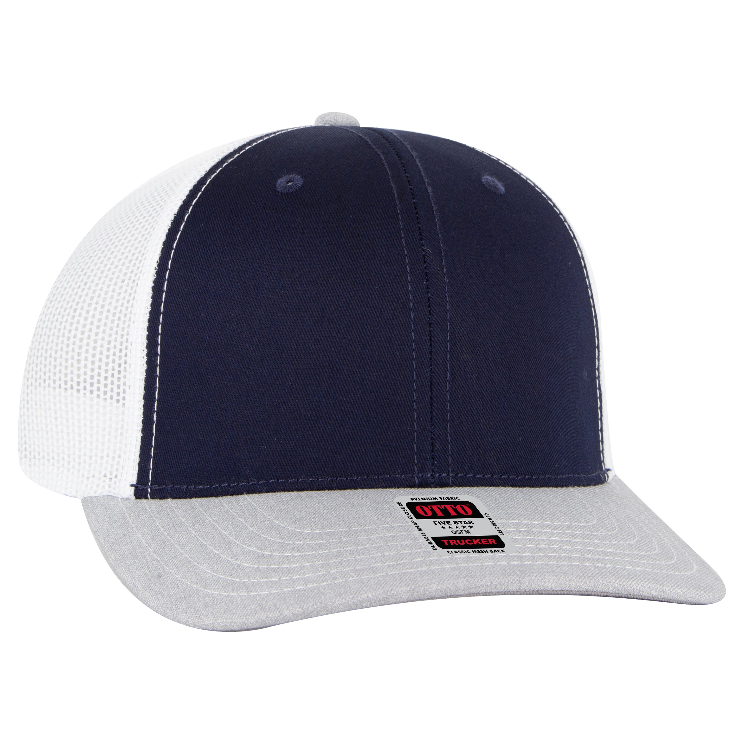 OTTO CAP 6 Panel Mid Profile Mesh Back Trucker Hat OTTO 112-1-740416 - HeatherGray/Navy/White Otto Cap 740416 - HeatherGray/Navy/White OSFM - Adult