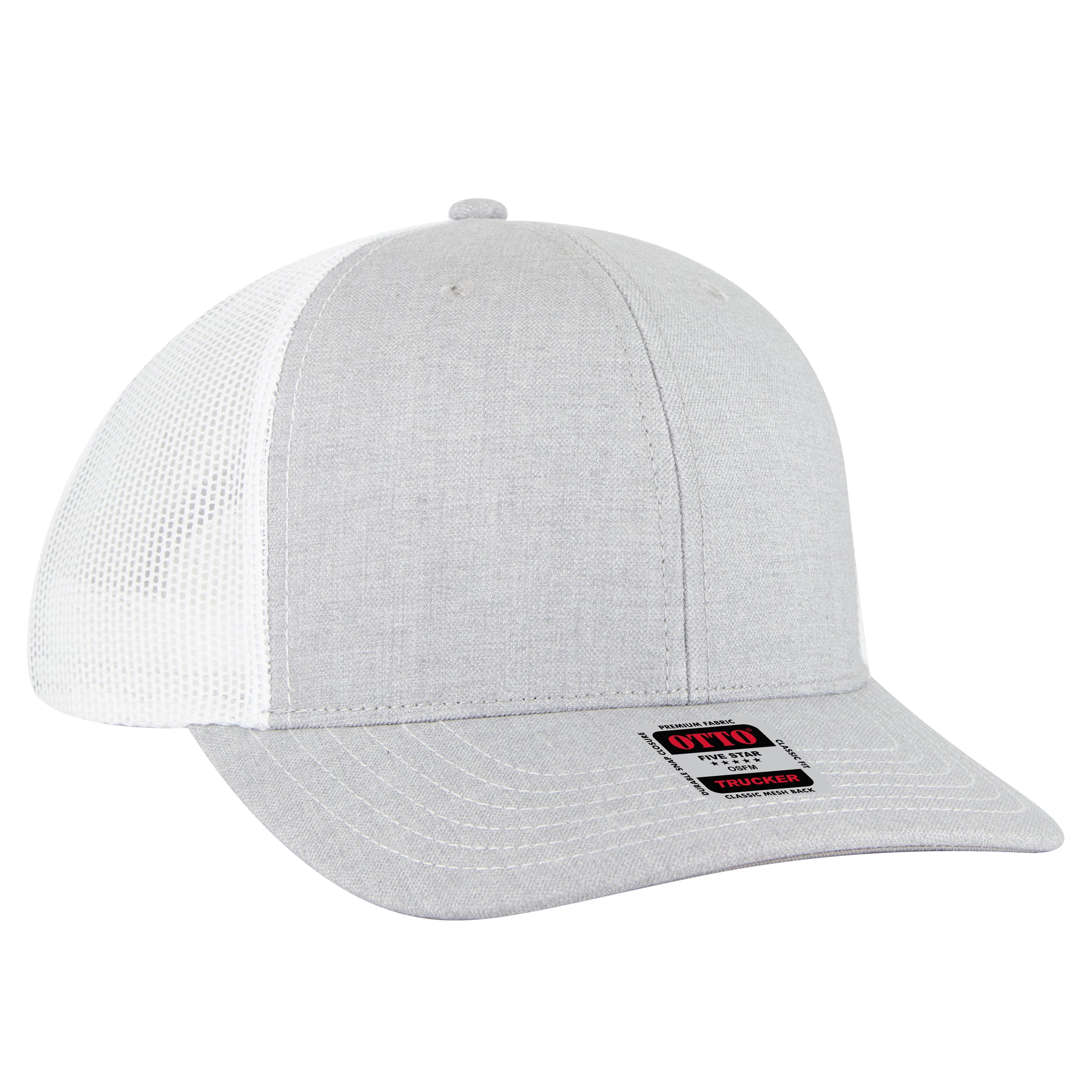 OTTO CAP 6 Panel Mid Profile Mesh Back Trucker Hat OTTO 112-1-747416 - HeatherGray/HeatherGray/White Otto Cap