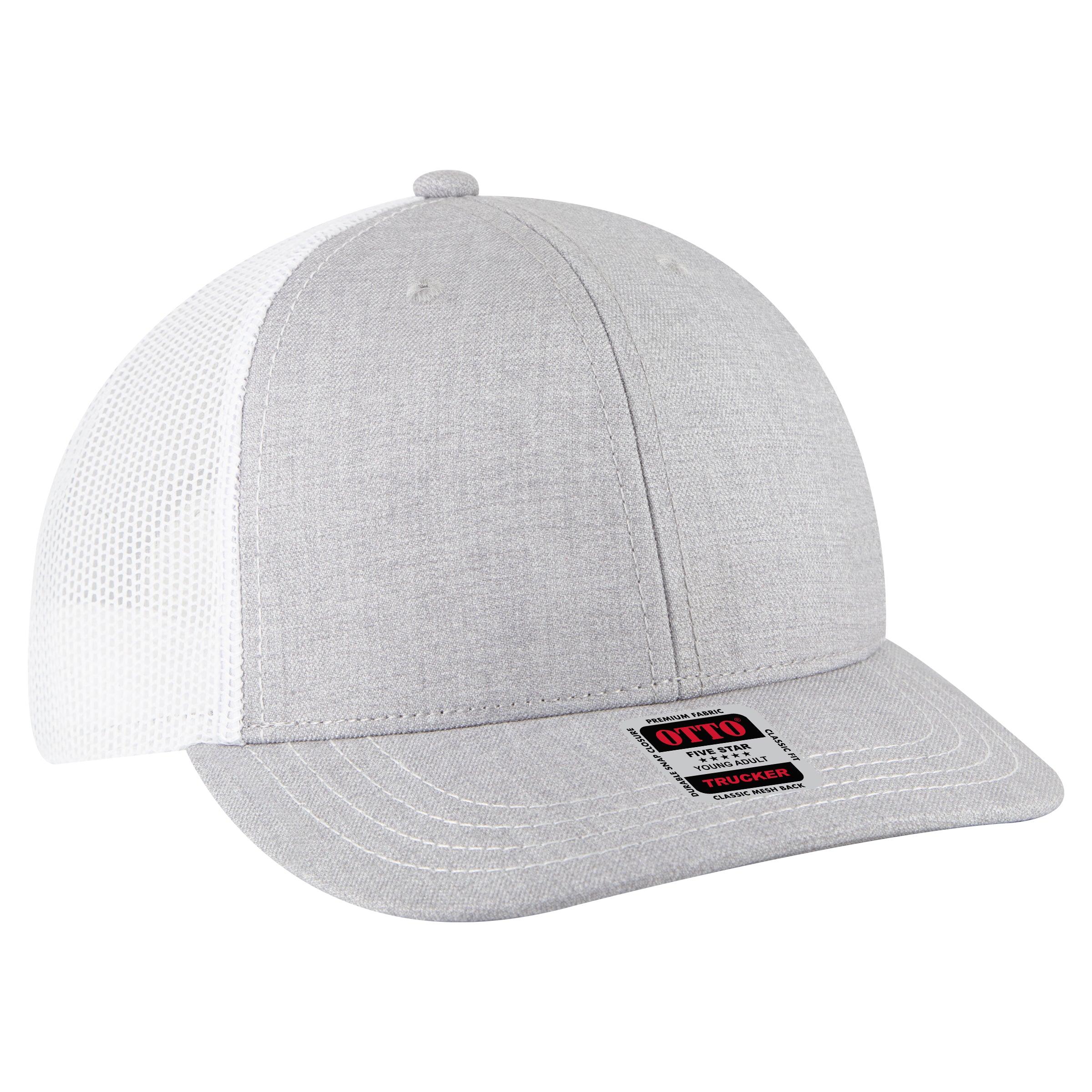 OTTO CAP 6 Panel Mid Profile Mesh Back Trucker Hat OTTO 112-1-747416 - HeatherGray/HeatherGray/White Otto Cap