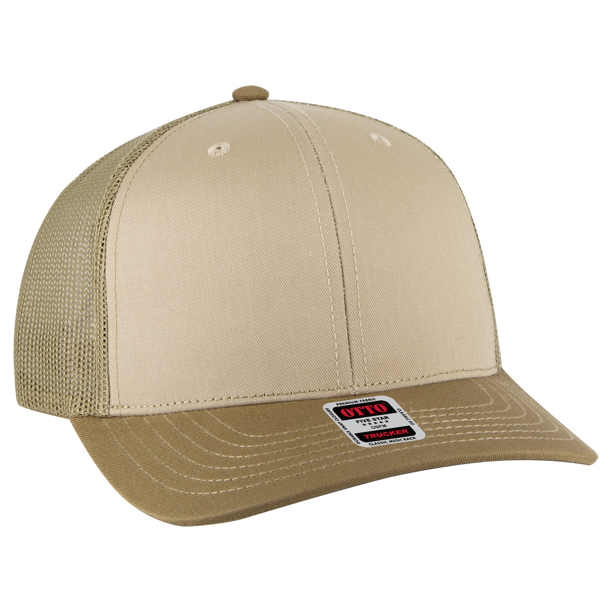 OTTO CAP 6 Panel Mid Profile Mesh Back Trucker Hat OTTO 112-1-843284 - C.Brn/Kha/C.Brn Otto Cap