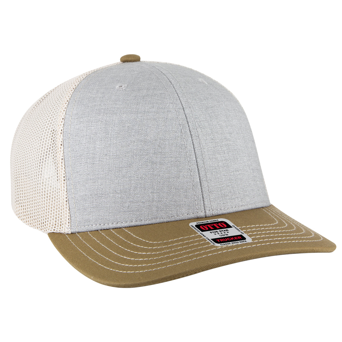 OTTO CAP 6 Panel Mid Profile Mesh Back Trucker Hat OTTO 112-1-847452 - Coy.Brn/H.Gry/Lt.Khk Otto Cap