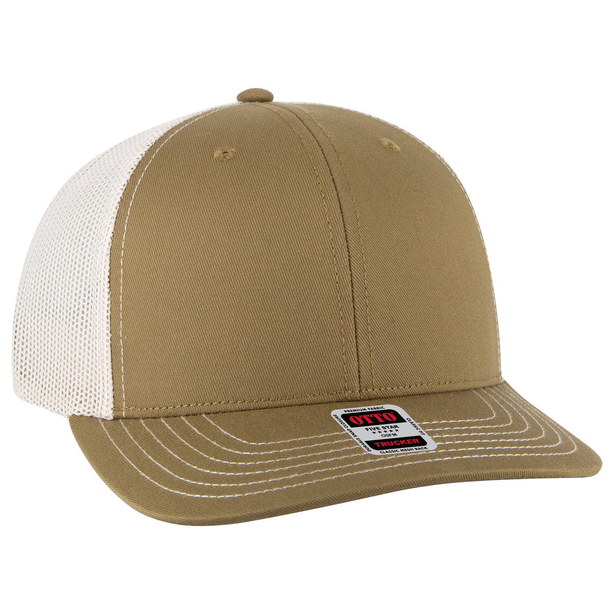 OTTO CAP 6 Panel Mid Profile Mesh Back Trucker Hat OTTO 112-1-848452 - Coy.Brn/Coy.Brn/Lt.Khk Otto Cap