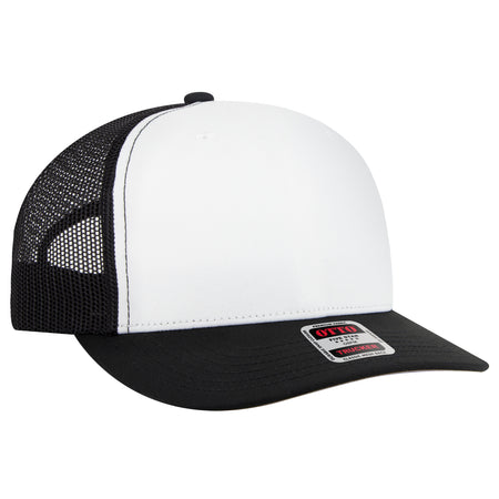 OTTO CAP Seamless 6 Panel Mid Profile Mesh Back Trucker Hat - OTTO Otto Cap 031603 - Blk/Wht/Blk OSFM - Adult