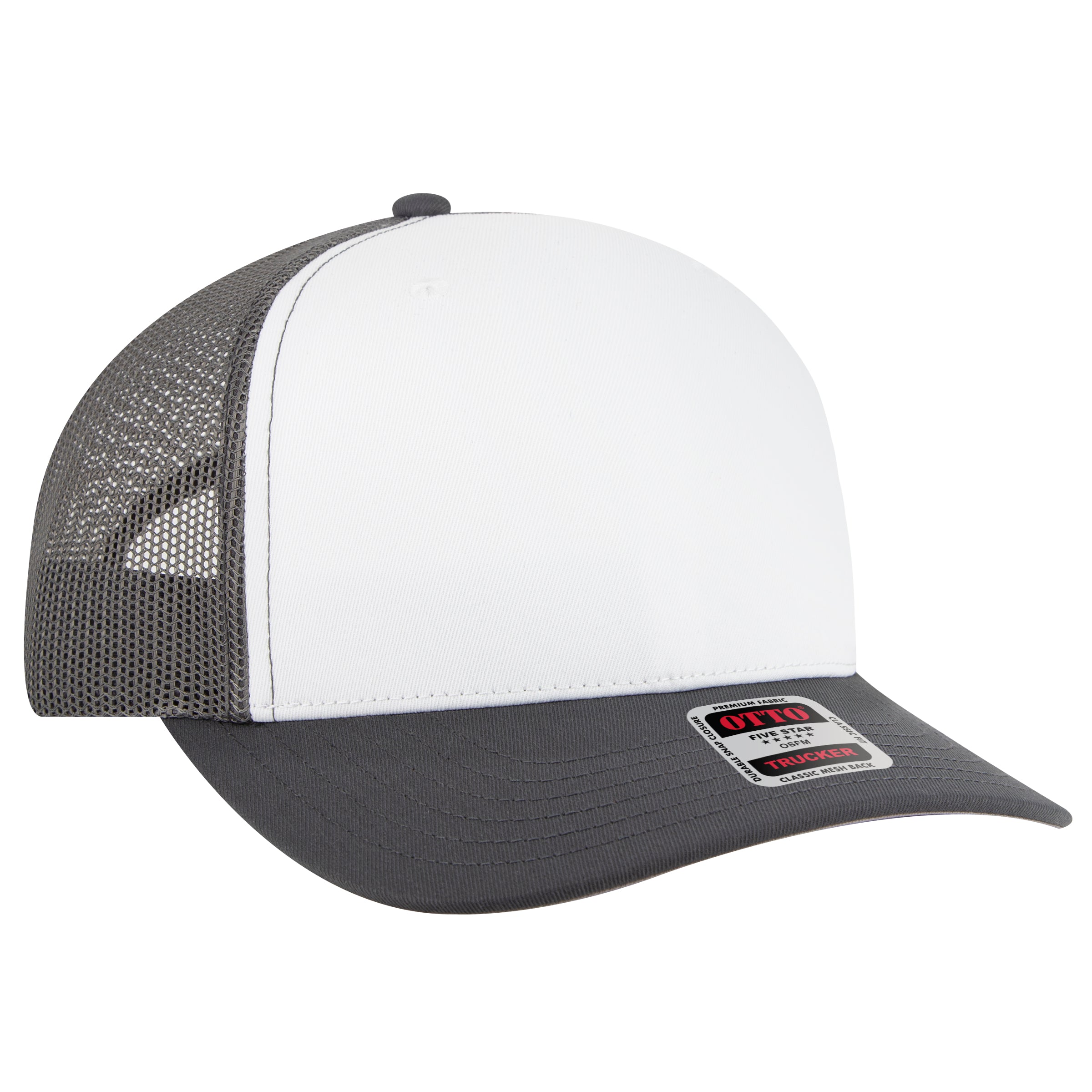 OTTO CAP Seamless 6 Panel Mid Profile Mesh Back Trucker Hat - OTTO Otto Cap 251625 - Ch.Gry/Wht/Ch.Gry OSFM - Adult