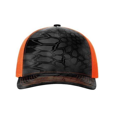 Richardson Five-Panel Printed Trucker Cap - Richardson 112PFP Richardson Kryptek Typhon/ Neon Orange Adjustable