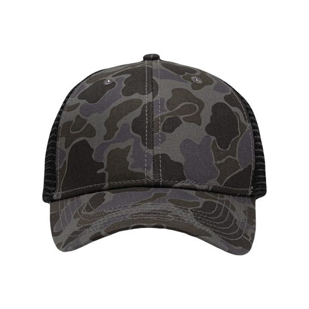 Sportsman Traditional Lo-Pro Mesh Back Trucker Fit Cap - Sportsman SP1450 Sportsman Chino Black Duck Camo/ Black Adjustable