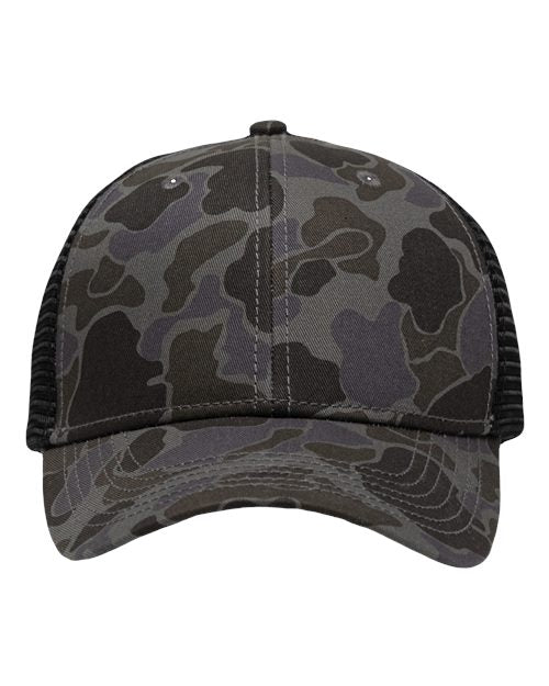 Sportsman Traditional Lo-Pro Mesh Back Trucker Fit Cap - Sportsman SP1450 Sportsman Chino Black Duck Camo/ Black Adjustable