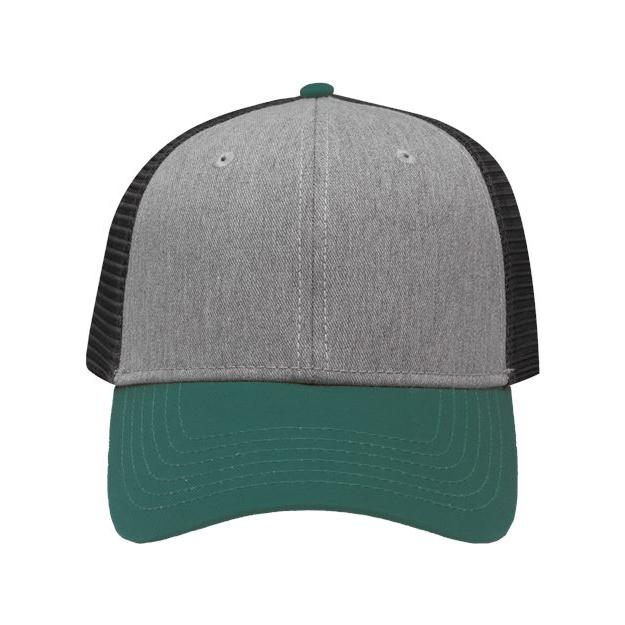 Sportsman Traditional Lo-Pro Mesh Back Trucker Fit Cap - Sportsman SP1450 Sportsman Heather Grey/ Charcoal/ Forest Green Adjustable