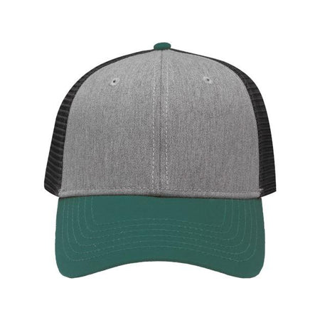 Sportsman Traditional Lo-Pro Mesh Back Trucker Fit Cap - Sportsman SP1450 Sportsman Heather Grey/ Charcoal/ Forest Green Adjustable