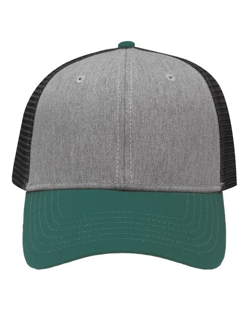 Sportsman Traditional Lo-Pro Mesh Back Trucker Fit Cap - Sportsman SP1450 Sportsman Heather Grey/ Charcoal/ Forest Green Adjustable