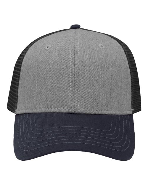Sportsman Traditional Lo-Pro Mesh Back Trucker Fit Cap - Sportsman SP1450 Sportsman Heather Grey/ Charcoal/ Navy Adjustable