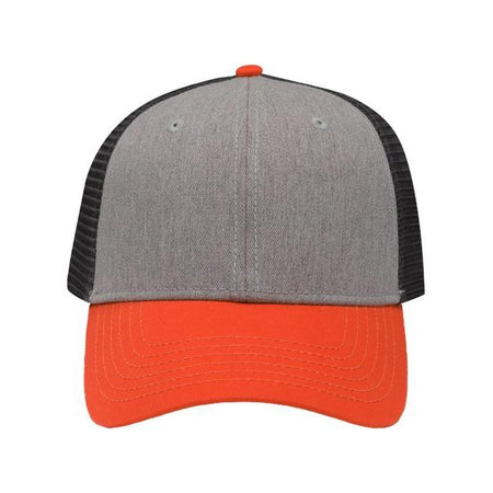 Sportsman Traditional Lo-Pro Mesh Back Trucker Fit Cap - Sportsman SP1450 Sportsman Heather Grey/ Charcoal/ Orange Adjustable