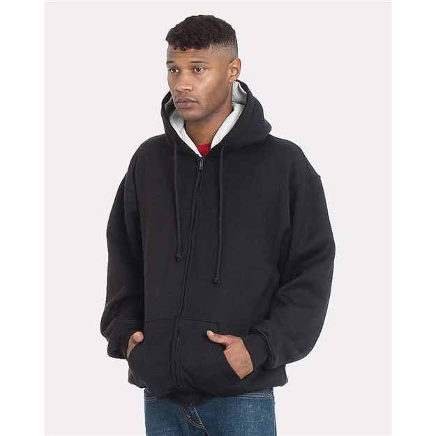 Bayside Unisex USA-Made Super Heavy Thermal Lined Full-Zip Hooded Sweatshirt - Bayside 940 Bayside Black/ Cream S