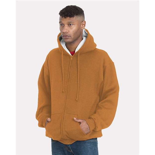 Bayside Unisex USA-Made Super Heavy Thermal Lined Full-Zip Hooded Sweatshirt - Bayside 940 Bayside Caramel Brown/ Cream M