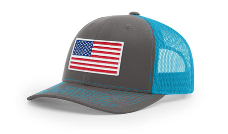 Joe's USA Flag Snapback Trucker Cap Caps Joe's USA Charcoal / Neon Blue OSFM