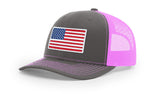Joe's USA Flag Snapback Trucker Cap Caps Joe's USA Charcoal / Neon Pink OSFM