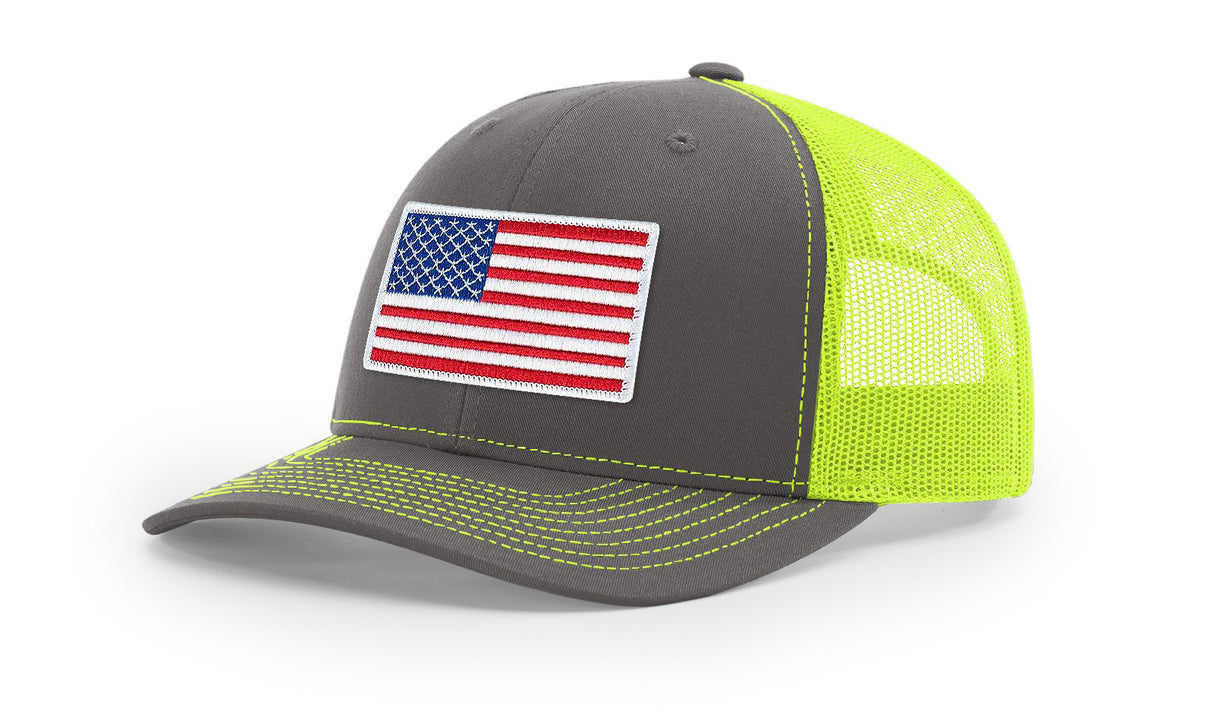 Joe's USA Flag Snapback Trucker Cap Caps Joe's USA Charcoal / Neon Yellow OSFM