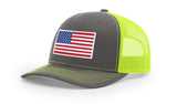 Joe's USA Flag Snapback Trucker Cap Caps Joe's USA Charcoal / Neon Yellow OSFM