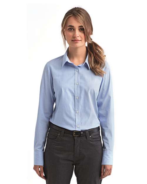 Artisan Collection by Reprime Women's Microcheck Gingham Cotton Shirt - Artisan Collection by Reprime RP320 Artisan Collection by Reprime Light Blue/ White XS