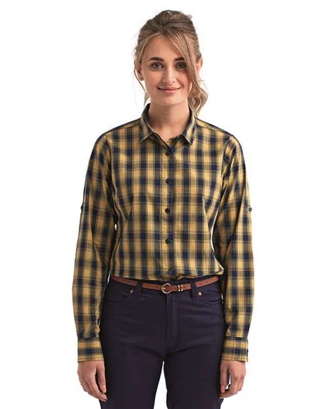 Artisan Collection by Reprime Women's Mulligan Check Long Sleeve Cotton Dress Shirt - Artisan Collection by Reprime RP350 Artisan Collection by Reprime Camel/ Navy XS