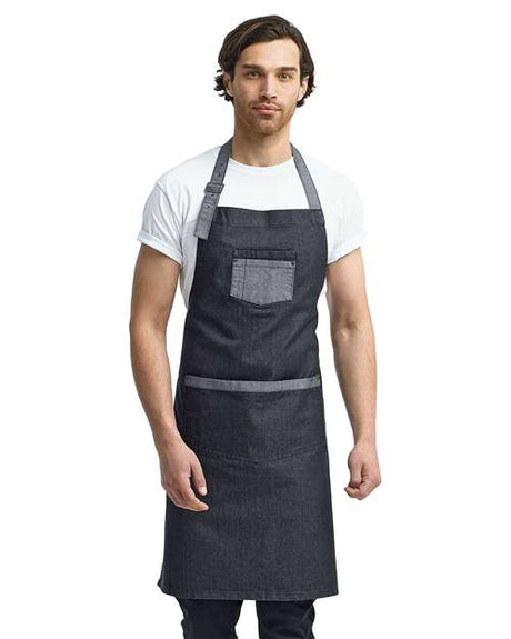 Artisan Collection by Reprime Domain Contrast Denim Bib Apron with Pockets - Artisan Collection by Reprime RP127 Artisan Collection by Reprime Black Denim One Size