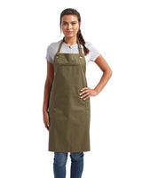 Artisan Collection by Reprime Barley Recycled Bib Apron with Pocket - Artisan Collection by Reprime RP121 Artisan Collection by Reprime Olive/ Chestnut One Size