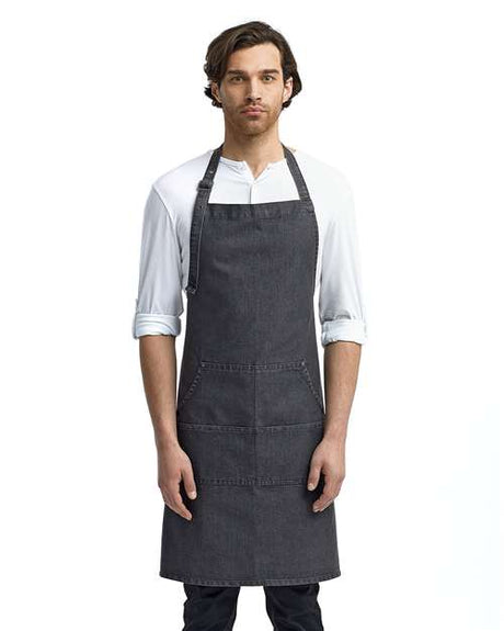 Artisan Collection by Reprime Jeans Stitch Denim Bib Apron with Pockets - Artisan Collection by Reprime RP126 Artisan Collection by Reprime Black Denim One Size