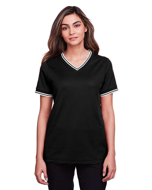 Joe's USA Women's CrownLux Performance® Plaited Tipped V-Neck Shirt
