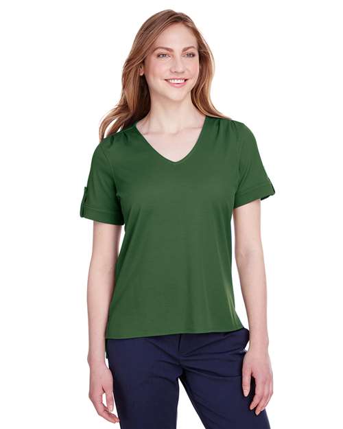 Joe's USA Women's CrownLux Performance® Plaited Rolled Sleeve Shirt