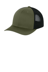 Joes USA Comfort Stretch Snapback Trucker Cap Olive Drab Green/ Black 3-4 View