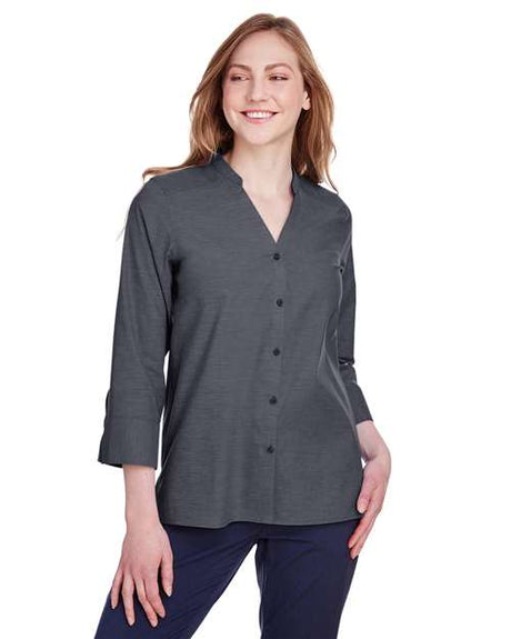 Joe's USA Women's Crown Collection® Stretch Pinpoint Chambra Three-Quarter Sleeve Shirt