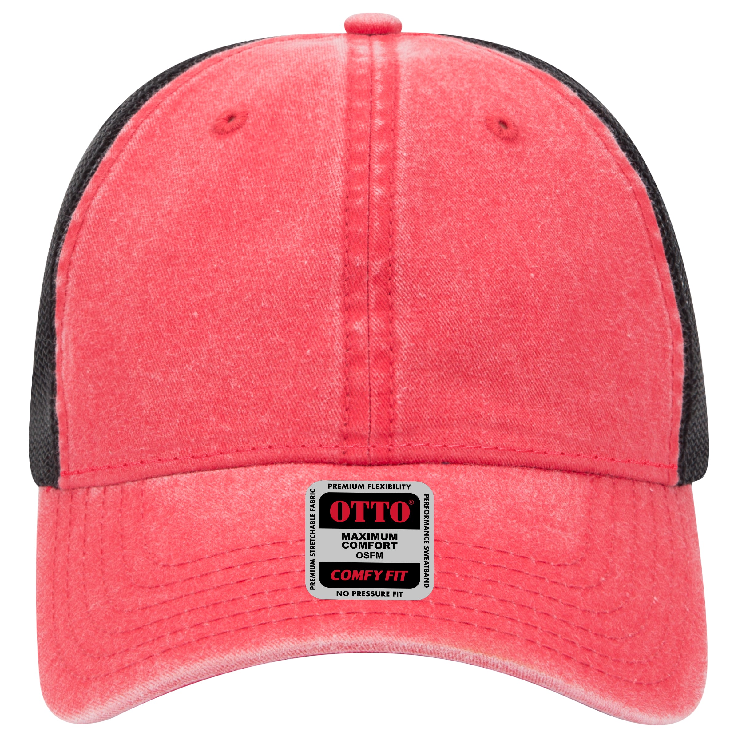 OTTO CAP "OTTO COMFY FIT" 6 Panel Low Profile Mesh Back Trucker Hat OTTO 121-1202 Otto Cap 020203 - Red/Red/Blk OSFM - Adult