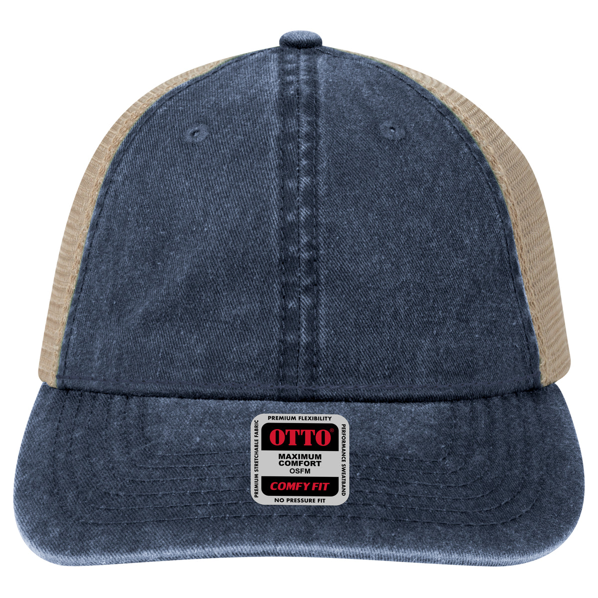 OTTO CAP "OTTO COMFY FIT" 6 Panel Low Profile Mesh Back Trucker Hat OTTO 121-1202 Otto Cap 040432 - Nvy/Nvy/Kha OSFM - Adult