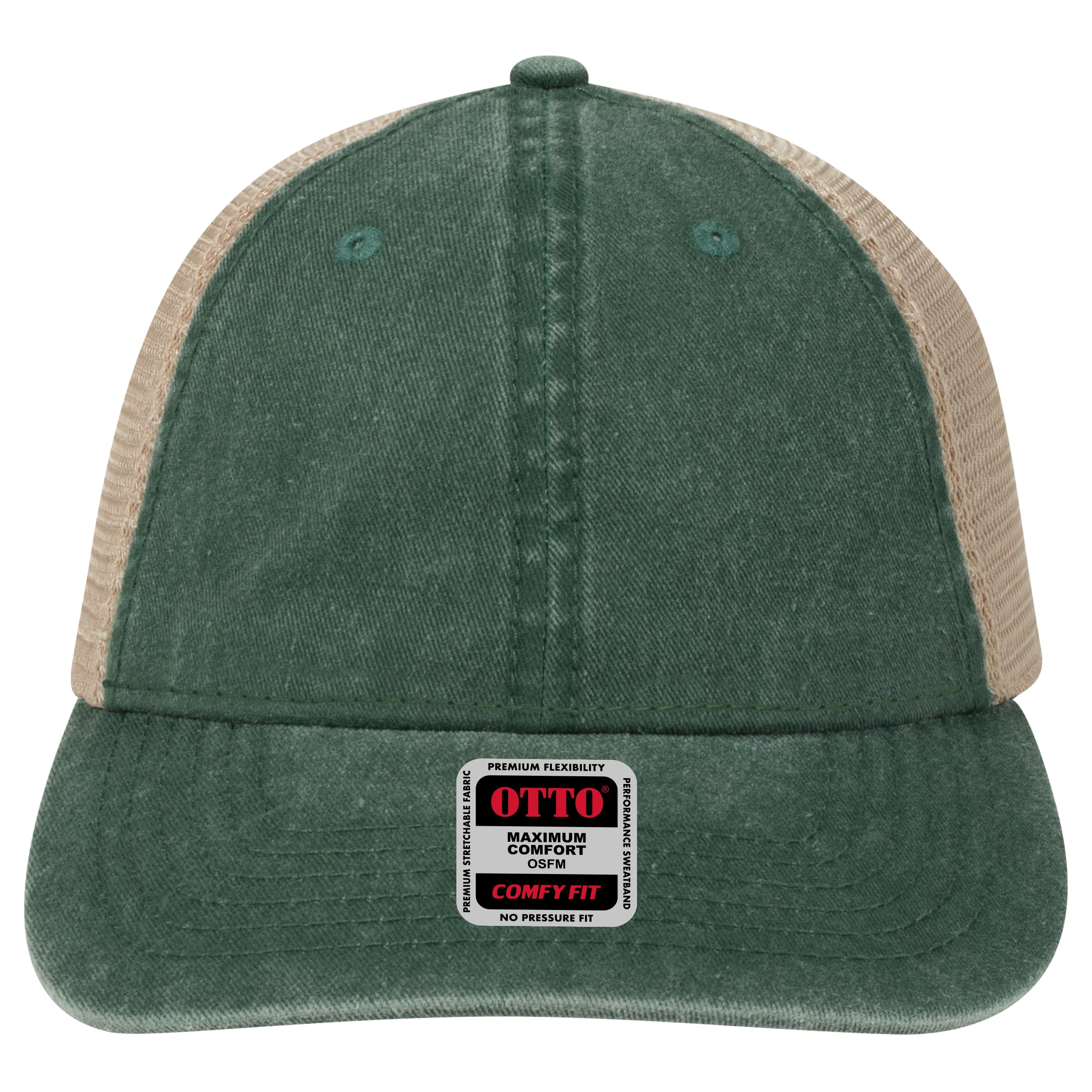 OTTO CAP "OTTO COMFY FIT" 6 Panel Low Profile Mesh Back Trucker Hat OTTO 121-1202 Otto Cap 171732 - Dk.Grn/Dk.Grn/Kha OSFM - Adult